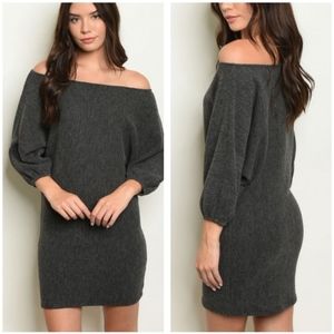Charcoal off shoulder tunic dress
